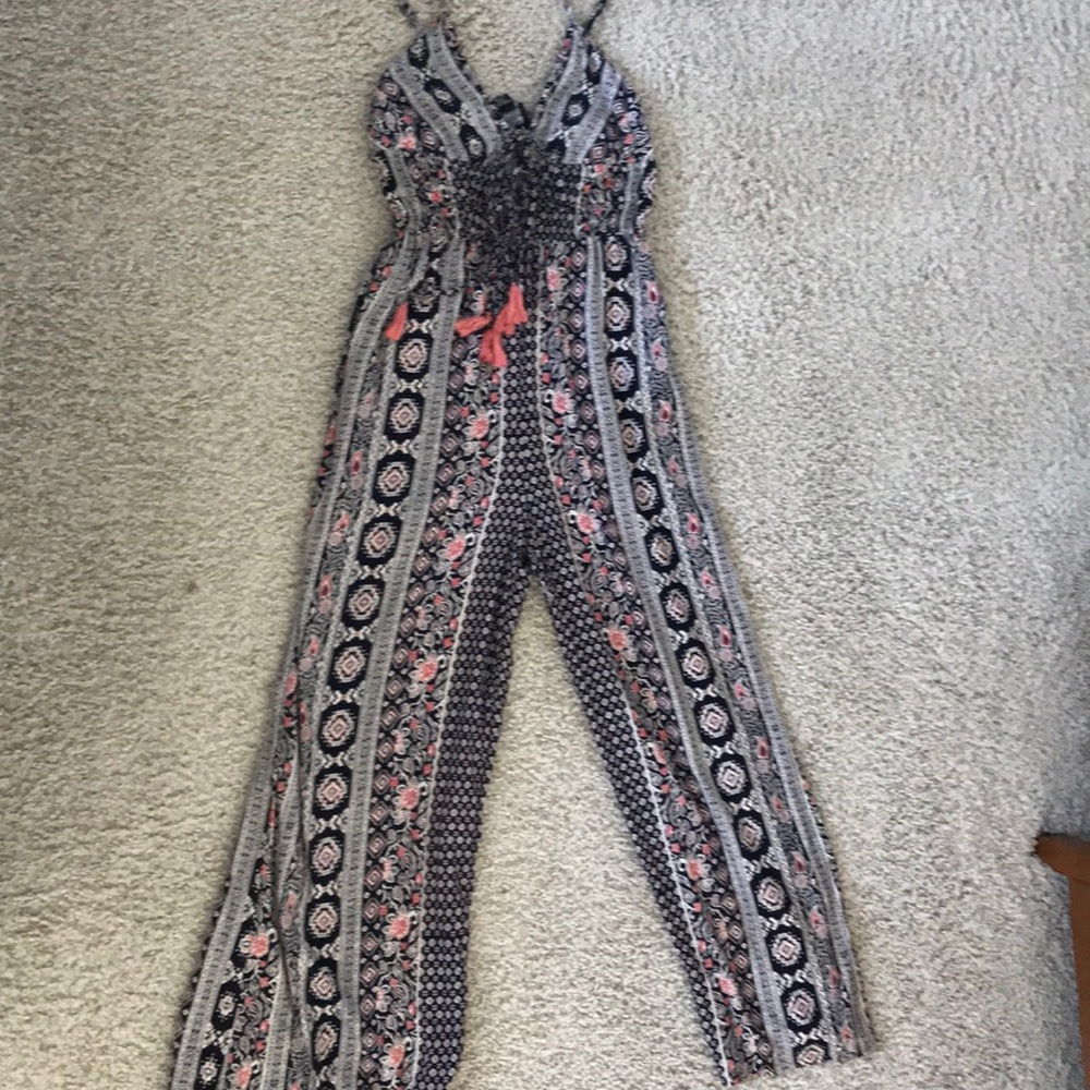 Navy blue pink and white wide leg romper